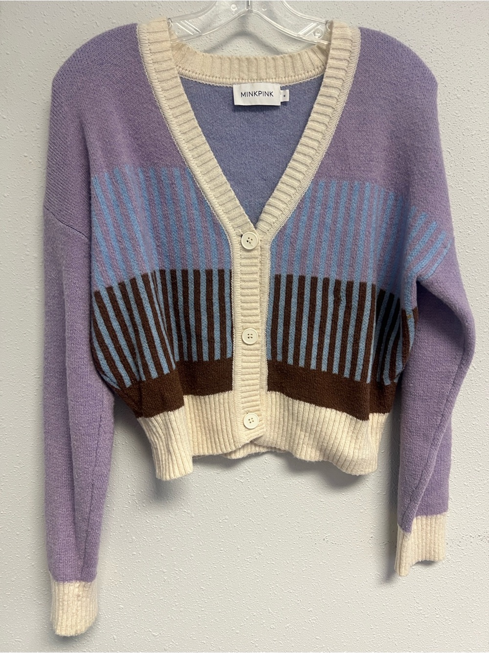 MinkPink Lavender Colorblock V-Neck Button Cardigan